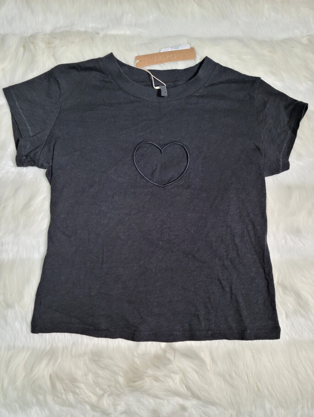 SKIMS Worn In Jersey Baby Heart T Shirt Washed Black Onyx Women XXS NEW